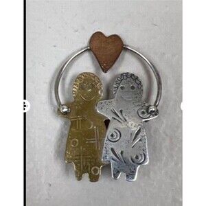 Vtg Signed Roggio Mixed Metal Sterling Silver Brass Copper Children Family Pin